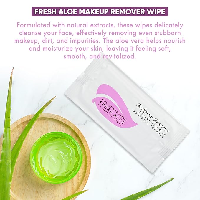 Fresh Aloe Makeup Remover Wipe for Hotel, AirBnB, VRBO, Vacation Rental (Case of 500)