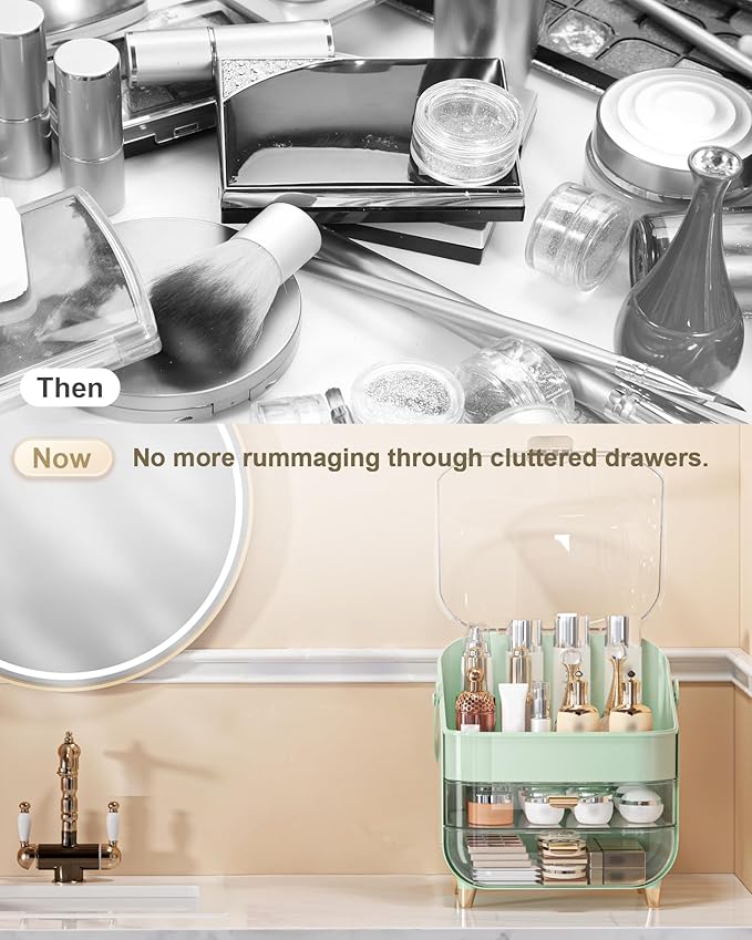 Makeup Organizer, Skincare Holder Bathroom Counter Organizer, Storage Box Cosmetic Display Cases, Teen Girl Gifts Trendy Stuff Make up Organizers for Vanity, Dresser, Countertop (Green)