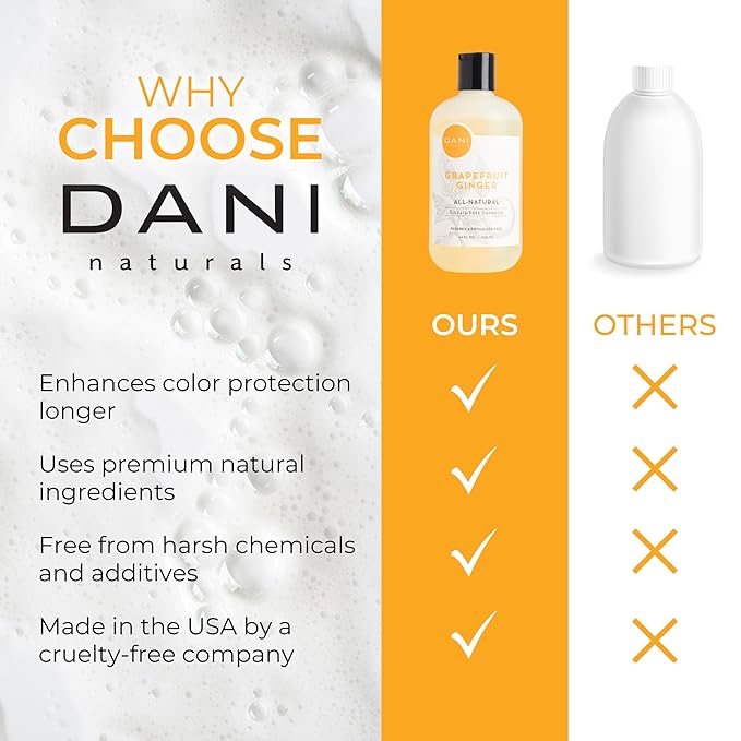DANI Naturals Sulfate-Free Shampoo - Grapefruit Ginger – Detoxifying & Clarifying Formula for Oily, Thick & Curly Hair, 12 oz – Nourishing, Vegan, & Color-Safe