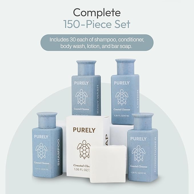 150 piece set | Hotel Soaps and Toiletries Bulk set | Airbnb Essentials for Hosts | Mini Travel Size Shampoo and Conditioner Sets | Bulk Travel Size Toiletries | Homeless Supplies Bulk Amenities