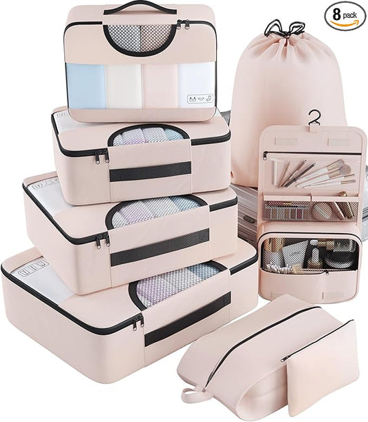Veken 8 Set Packing Cubes, Travel Gifts for Women Mom, Carry on Suitcase Organizer Bags with Hanging Toiletry Bag and Large Laundry Bag, Travel Essentials Luggage Accessories for Cruise Ship