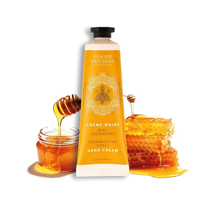 Panier des Sens - Small Hand Cream for Dry Cracked Hands – Honey Mini Hand Lotion for Dry Skin - With Shea Butter and Honey Extract - Hand Care 97% Natural Ingredients - Travel Size 1 floz