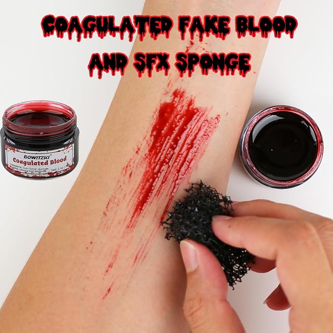 Bowitzki Halloween Makeup Set Oil Based Face Body Paint Special Effects Kit SFX Sponges Scar Wax Fake Blood Brush Tooth Paint Halloween Party SFX Cosplay