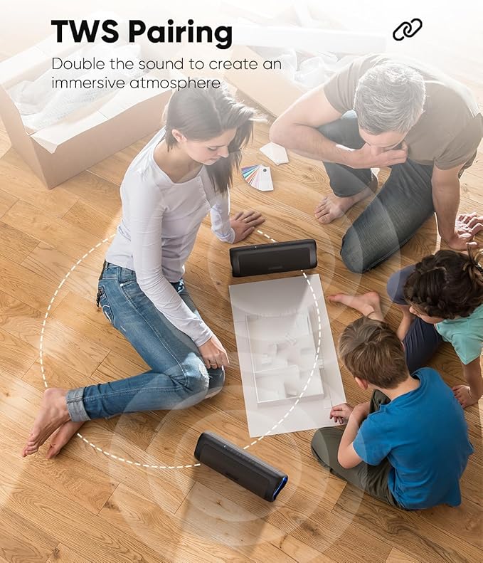 Bluetooth Speaker Stocking Stuffers for Men Women Teens Boys Girls: Portable Wireless, IPX5 Waterproof, White Elephant Gifts for Adults, Up to 20H Playtime, TWS Pair, for Home/Party/Outdoor (Black)