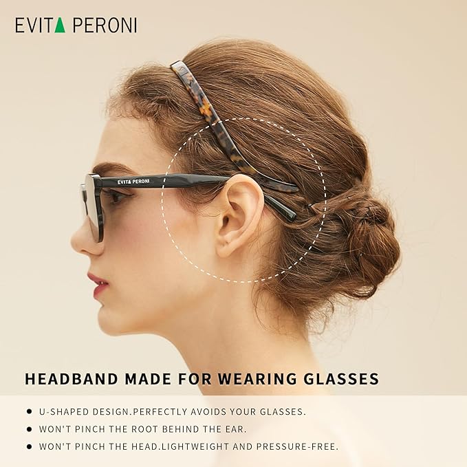 EVITA PERONI Hairband Designed for Eyewear, 3PCS - Basic Color - Tortoise & Amber & Black, Acetate, Fashion Thin Non-Slip Hair Accessories for Women Securing Hair