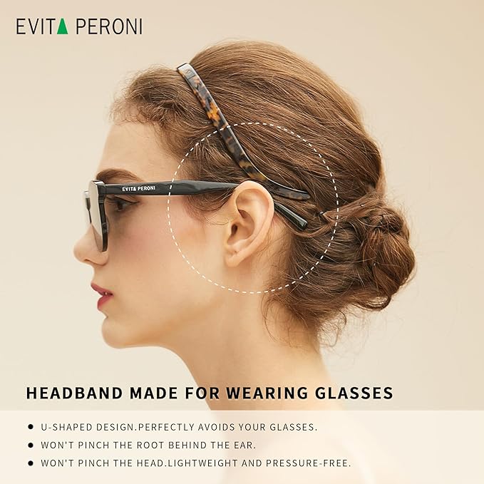 EVITA PERONI Headbands for Women Glasses Wearers, No Pressure Non Slip No Headache Comfortable Head Bands for women's hair Fashion Thin Hair Band - Coral Blue -