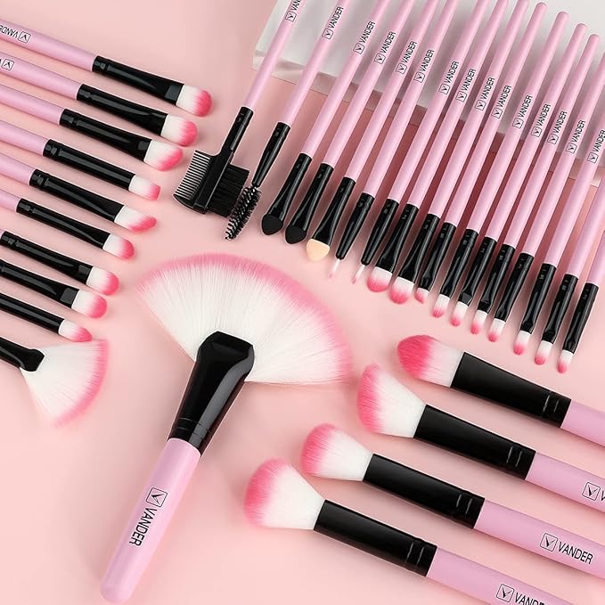 Makeup Brushes, VANDER 32pcs Makeup Brush Set Professional Soft Synthetic Foundation powder concealer blending Make up Brushes, eye shadow blush face brush set, Pink