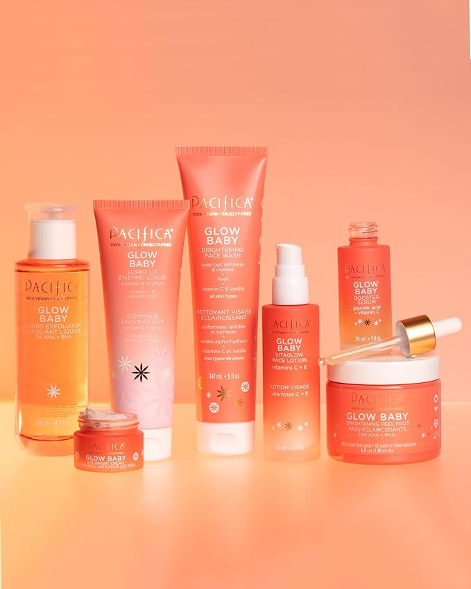 Pacifica Beauty Glow Baby Brightening Face Wash Set, Skincare, Face Cleanser, Exfoliator, AHA, Even Skin Tone, VItamin C, Vanilla, Sulfate and Paraben Free, Vegan, 5 fl oz Each (Set of 2)