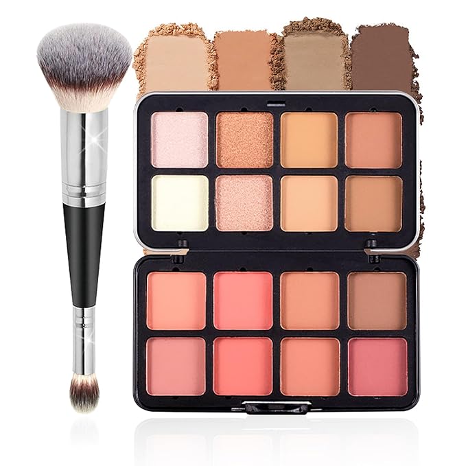Blush Palette, 16 Colors Highlighter Blush Powder Makeup, Long-Wearing, Smudge Proof, Natural-Looking, Blendable Cruelty-Free Matte Finish, Cream Contour Palette and Blush Palette Face Makeup