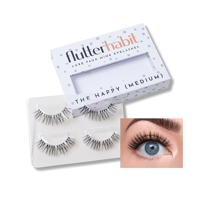 FlutterHabit The Happy Medium Lashes, DIY Lash Extensions [Up to 10 Day Wear], Mid-Length & Doll Eyed Cluster Lashes, Salon Quality Eyelashes Extensions, Natural Lashes, No Lash Glue Included