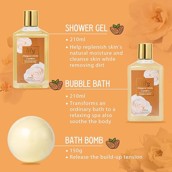 18Pcs Bath and Body Gift Basket Set for Women - Vanilla Spa Baskets Spa Kit with Necklace | Perfect Gifts for Christmas, Valentines Day, Mothers Day, Birthday Gifts, Self Skin Care Gifts for Her/Mom