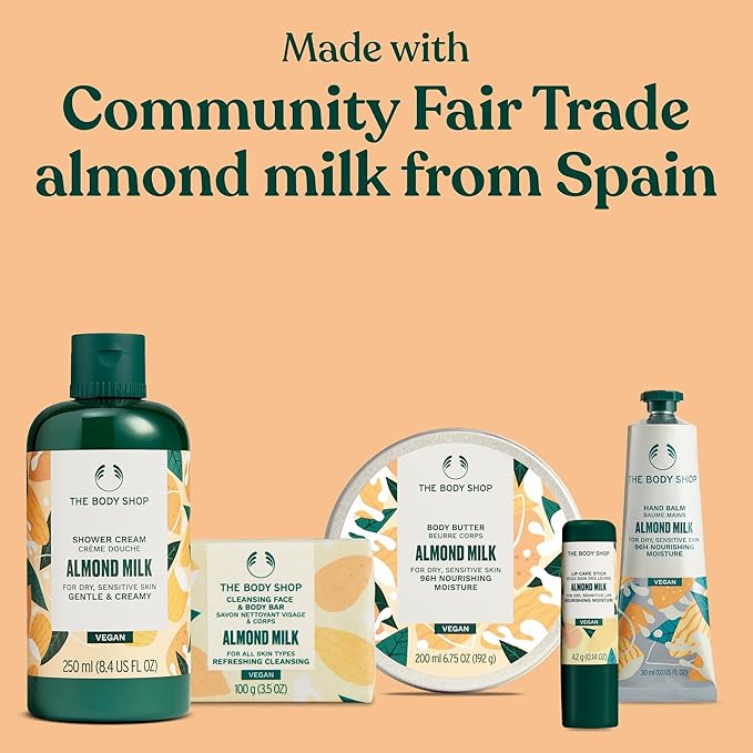 The Body Shop Almond Milk Gift Set - 5 Piece Set, Shower Cream, Body Butter, Bar Soap, Lip Balm, Hand Balm, Vegan