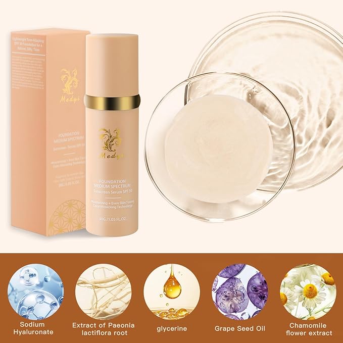 Foundation Medium 4-in-1 Color-Shifting Spectrum Foundation Concealer, Long-Lasting, Skincare, Suitable for Various Skin Types, Set Includes Foundation Brush and Sponge (2 Pack)