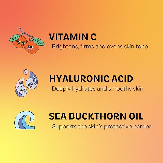 InstaNatural BESTIES Gentle Teen Face Serum | with Vitamin C, Hyaluronic Acid, Sea Buckthorn Oil for Uneven Tone, Hydration, Smoothness | Simple Skincare for Healthy Skin (for All Skin Types)