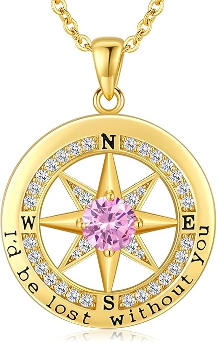 S925 Necklace Gift for Wife |Compass Jewelry |Women Anniversary |Sterling Silver |Girlfriend Birthday Gifts for Her Valentines |I'd be Lost without You |Jewel 18K Gold