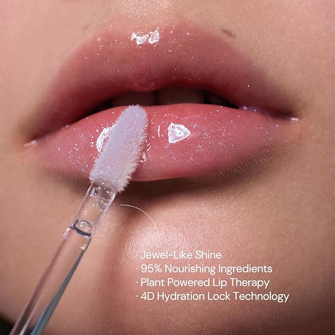 Flower Knows Shell's Jewel Nourishing Lip Glaze,Hydrating Lip Gloss with Hyaluronic,Moisturizing Plumping Oil,Non-Sticky Formula,0.16 fl.oz(P07 Salty Lychee)