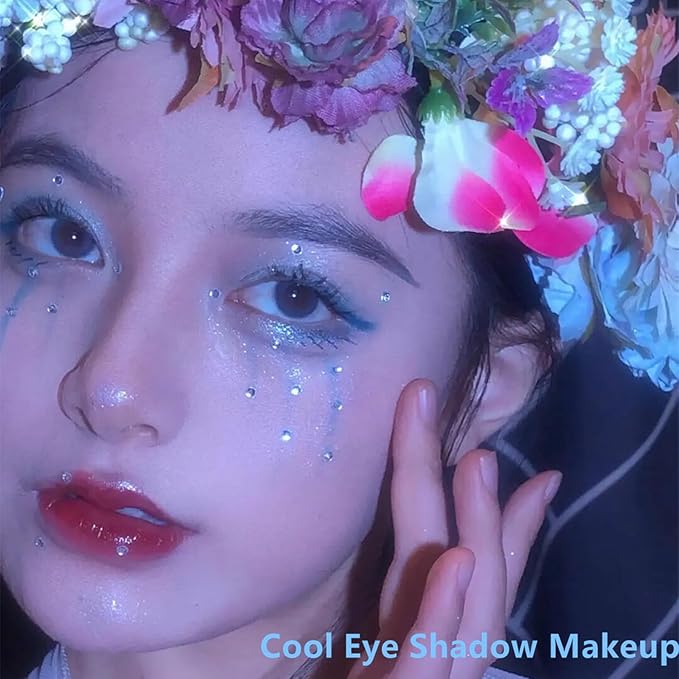 Go Ho 9 Colors Light Blue Grey Black Silver Powder Eyeshadow Palette,Matte&Shimmer&Glitter Eyeshadow Makeup Palette,Waterproof Daily Shades Eye Shadow Make up,14