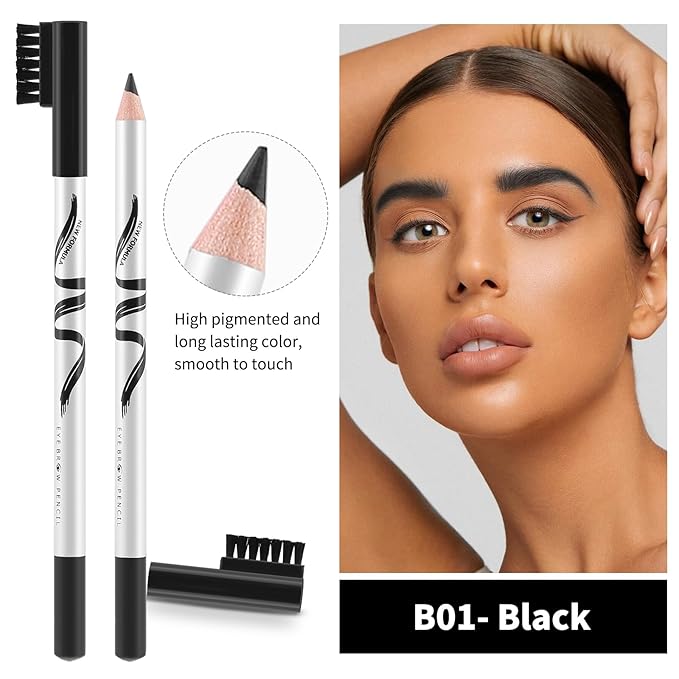 Boobeen 12 Packs Eyebrow Pencils with Soft Brush 2-in-1 Natural Waterproof Eyebrow Pen Long-lasting Brows Makeup, Black Eye Brow Pencil Set Eye Brow Liners