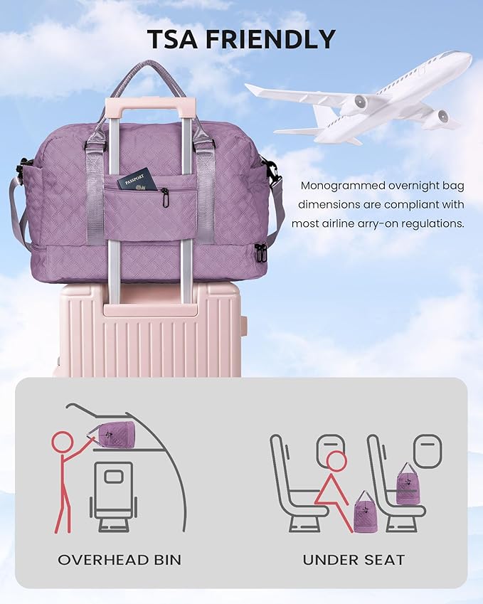 Gifts for Friends-Initial Duffle Bag with Shoe Compartment, Personalized Weekender Bag, Monogram Overnight Bag, Travel Bag with Makeup Bag，Birthday Gifts Bag for Daughter Sister (Letter I)