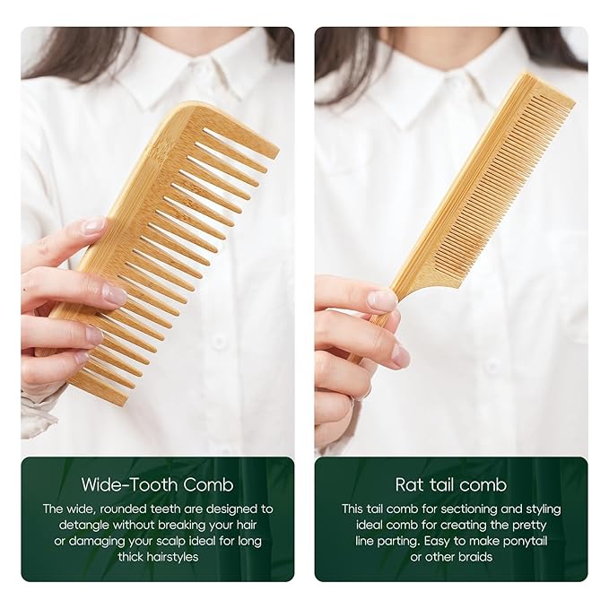 MRD Bamboo Hair Brush Set, 4-Piece Detangling Hairbrush and Comb Kit, Paddle Brush for Women Men Kids, All Hair Types-Gift Box