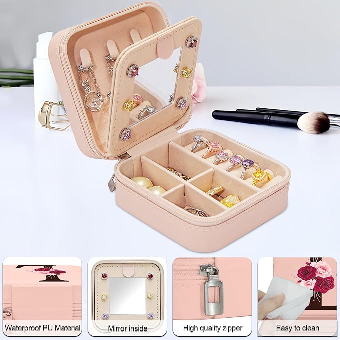 Birthday Gifts for Women,Initial Canvas Tote Bag,Monogrammed Gift for Women,16oz Initial Glass Cup,Makeup Bag with Zipper,Jewelry Organizer Box,Personalized Gifts for Mom-L