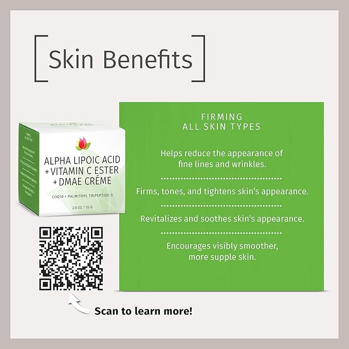 Reviva Labs DMAE Cream with Alpha Lipoic Acid, Vitamin C Ester - DMAE Lift and Firm Cream for Neck and Face - Skin Firming and Moisturizing Cream, 5-Pack (2 oz Each)