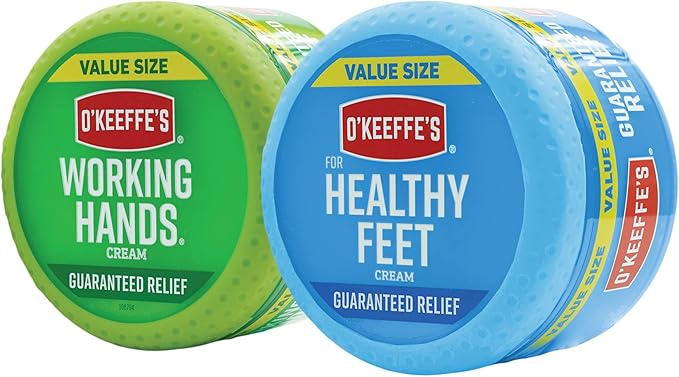 O'Keeffe's Working Hands Hand Cream, 6.8 oz Jar and Healthy Feet Foot Cream, 6.4 oz Jar - Repairing Skincare for Extremely Dry, Cracked Hands and Feet