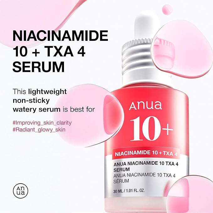 ANUA Niacinamide 10 + TXA 4 Serum, Hyaluronic Acid, Tranexamic acid, Facial Serum for Glass Skin, Clarifying, Radiant Complexion with Natural Color, Korean Skin Care (30ml /1.01 fl.oz)