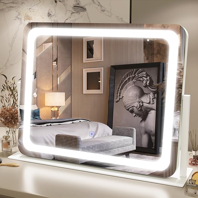 FENNIO Vanity Mirror with Lights 22''x17'' Makeup Mirror with Lights,Vanity Mirror Touch Screen with 3-Color Lighting,Dimmable,for Vanity Desk Tabletop
