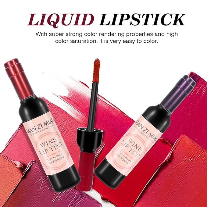 Wine Lip Tint Set of 6 Colors Moisturizing Liquid Lipstick & Velvet Lip Gloss Long-Lasting Waterproof Lips Stain with Non-Drying Formula For Soft Natural Lips Daily & Party Makeup Kit