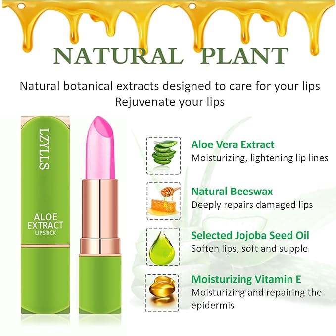 Aloe Jelly Lipstick,Long Wear Nourishing Lip stick,Waterproof Moisturizing Color Changing Lip Balm Lipstick,Lip Gloss,Magic Temp Color Change Matte Lip Gloss Makeup