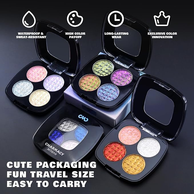 CHARMACY 4 Colors Chameleon Eyeshadow & Highlighter Palette - Shift-Infused Multichrome Pressed Pigments, Long-Lasting Velvet Finish, Vegan & Cruelty-Free Makeup Kit #02