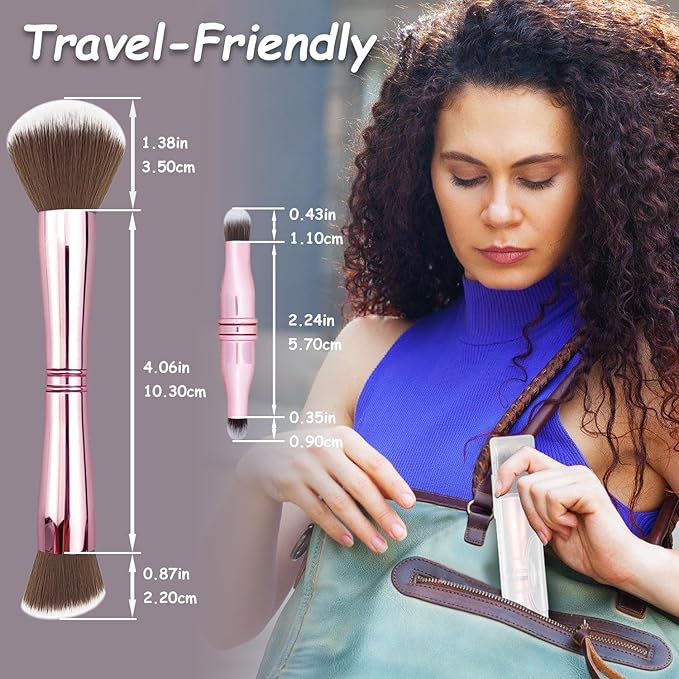 4 in 1 Makeup Brush Set - All in One Powder/Blush, Foundation, Blending & Eyeshadow Brushes, Compact & Travel Essential