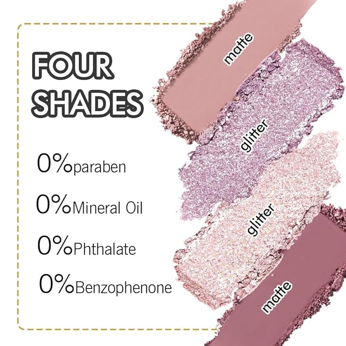 4 Colors Eyeshadow Makeup Palette,Nude Pink Purple Natural Neutral Nude Eye Shadow Palette with Mirror,Long Lasting Naturing-Looking,Waterproof,Travel Size
