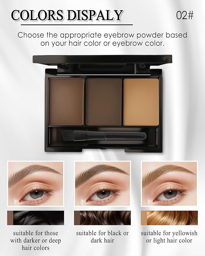 Eyebrow Powder Kit,3 Color Dark Brown Grey Light Auburn Eye Brow Powder Palette with Razor Brush,Long Lasting Waterproof Brow Filler Fill Sculpt Full Eyebrows,Christmas Makeup Gift Set for Women-02