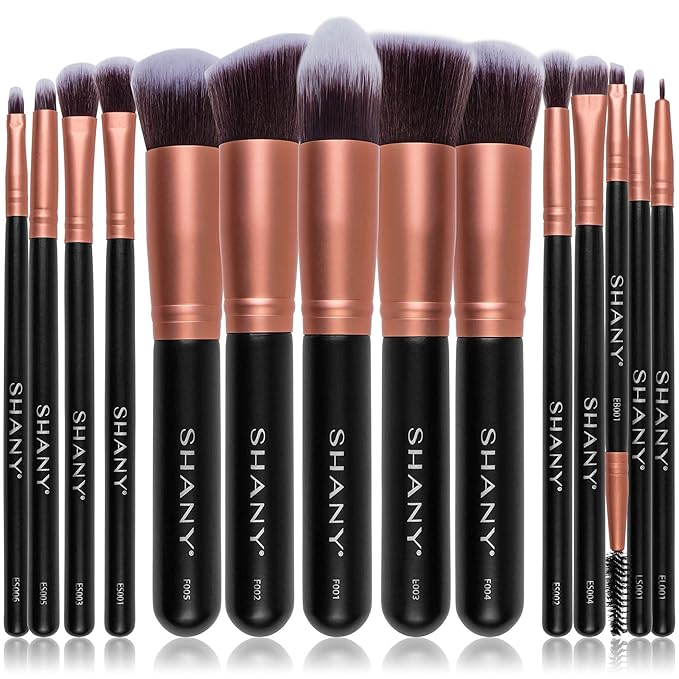 SHANY Makeup Brushes - Rose All Day - 14-Piece Brush Set – Foundation Powder Concealers Eye Shadows Makeup brushes - Complete Kabuki Makeup Brush Set in Rose Gold - 14 PCS
