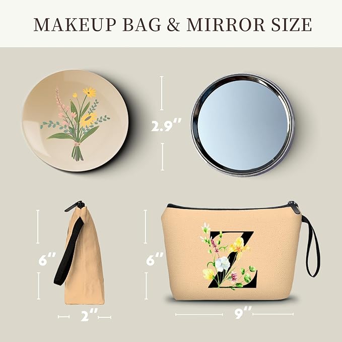 Happy Birthday Friendship Bridesmaid Team Gifts for Employees Women Mom Girl Daughter Teenage Personalized Make up Cosmetic Bag Travel with Mirror Mothers Day Christmas Graduation Z