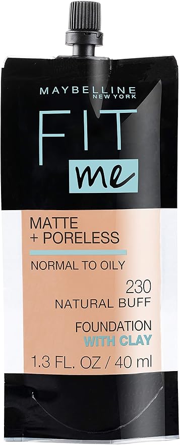 Maybelline New York Fit Me Matte + Poreless Liquid Foundation, Pouch Format, 230 Natural Buff, 1.3 Ounce