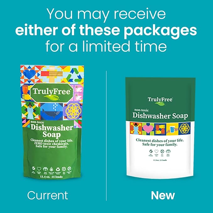 Truly Free Dishwasher Detergent Powder | Natural Dish Detergent, Dishwasher Soap | Plastic Free, Plant-Based, Clean, Heavy Duty Hard Water Stain & Grease Remover | Fragrance Free | 12.5 oz (Pack of 1)