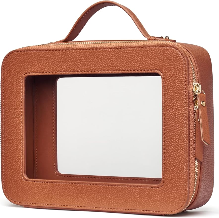 Popvibe Clear Makeup Bag Travel Cosmetic Case Transparent Toiletry Bag with Zipper, Portable Make Up Organizer Traveling Compact Car Bag for Essentials