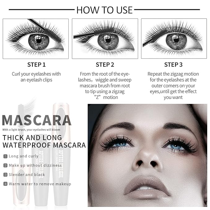 4D Silk Fiber Lash Mascara Extension - 4 Pack Voluminous, Waterproof & Smudge-Proof, Long-Lasting No Flaking, Natural No Clumping, All Day Exquisitely Full