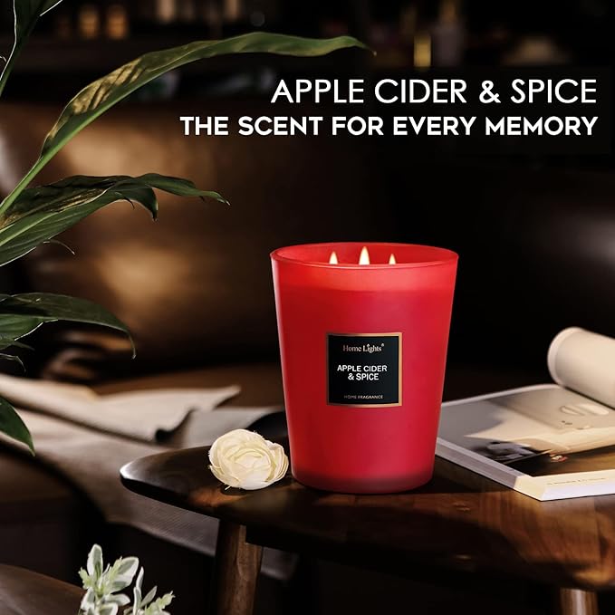HomeLights Highly Scented Candles, Big 33.3 oz for Home, Natural Soy Aromatherapy Candles, Smokeless Long Lasting 130h with 3 Cotton Wicks, Candles Gifts for Women & Men - Apple Cider & Spice