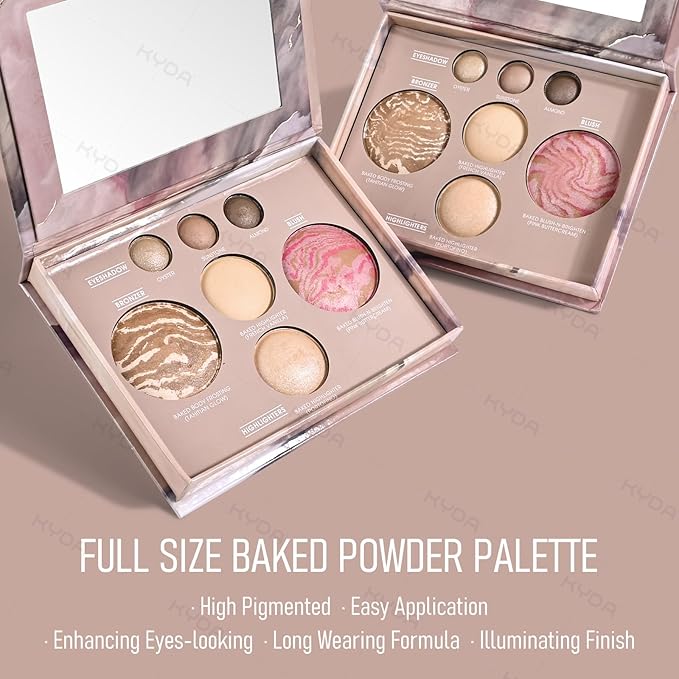 KYDA Baked Makeup Palette, Full Size Baked Palette Compact Includes Bronzer, Blush, Highlighters and 4 Eyeshadows, Travel-Friendly Baking Makeup, Highly Pigmented, Long-Wearing