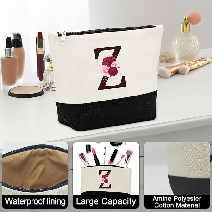 Birthday Gifts for Women,Initial Canvas Tote Bag,Monogrammed Gift for Women,16oz Glass Cup,Makeup Bag with Zipper,Jewelry Organizer Box,Personalized Gifts for Mom-Z