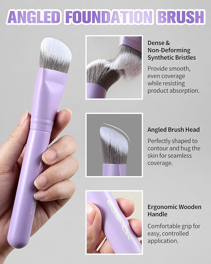Foundation Brush, EIGSHOW Pro Slanted Foundation Brushes with Silver Ion Bristle - Kabuki Brush for Powder Liquid Cream Buffing Blending (F625P)