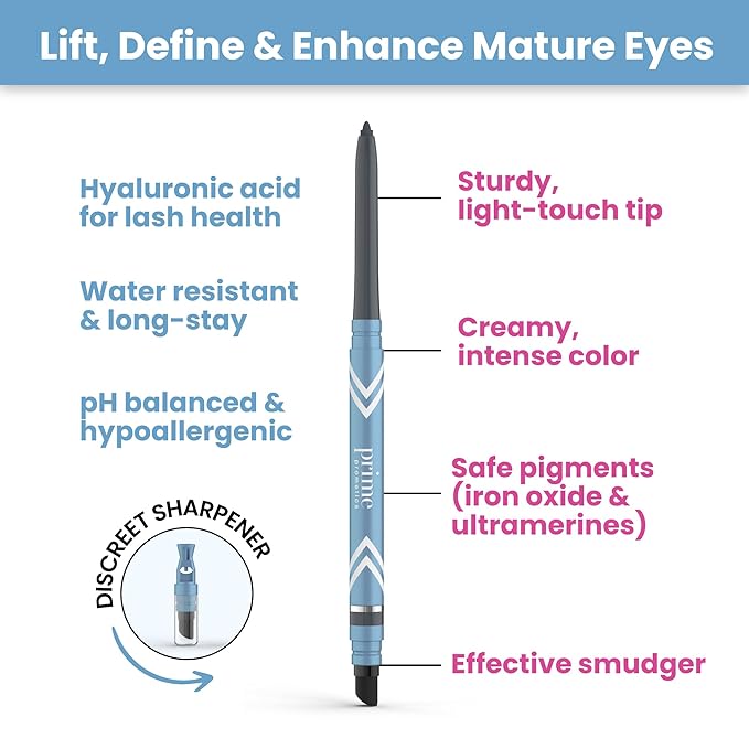 PrimeEyes Glide Eyeliner for Mature Women – Waterproof, Long-Stay and Mess-Proof – Gel Creme Texture, Discreet Sharpener and Effective Smudger (Emerald)