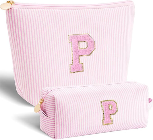 Personalized Makeup Bag for Women Girls - Fashion Cosmetic Bag Trendy Travel Toiletry Bag with Initials Letter - Teen Gifts - Pink,P
