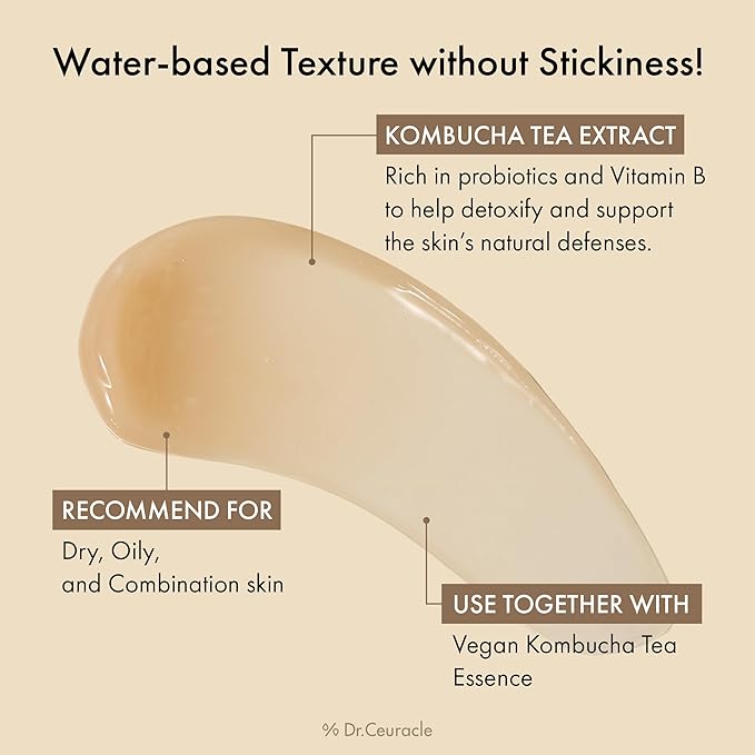 Dr.Ceuracle Vegan Kombucha Tea Gel Cream - Lightweight Watery Hydrating Moisturizer with Kombucha Tea Extract, Sunflower Seed Oil, Korean Skincare (75 g / 2.64 oz.)