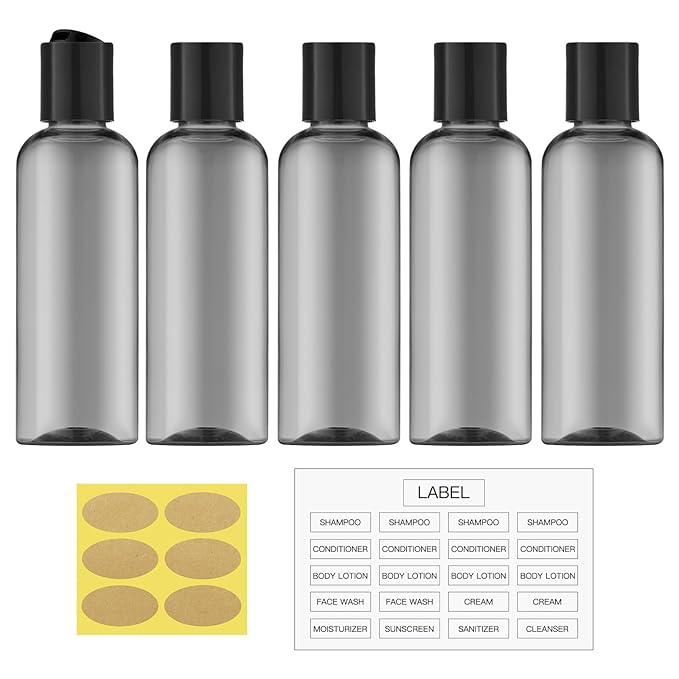 Travel Bottles for Toiletries 3.4 oz - Travel Size Containers for Shampoo Plastic - Small Empty Lotion Squeeze Bottle for Liquid TSA Approved - Leak Proof Mini Conditioner Refillable Black 100ml