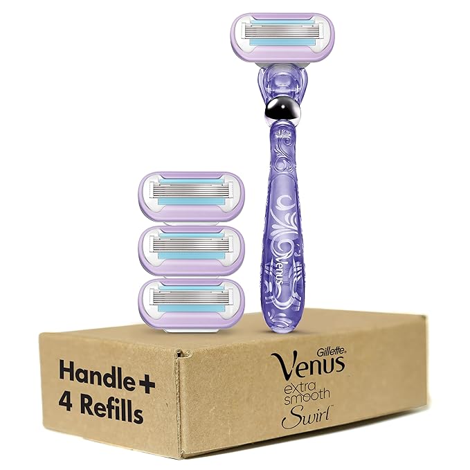 Gillette Venus Deluxe Smooth Swirl Women's Razor Handle + 4 Blade Refills, Flexible Handle and Pivoting Head